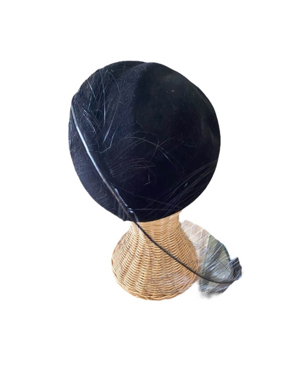 Adolfo II Excello 100% Wool Black Sequin Hat With Feather Vintage Church Easter - Picture 6 of 6